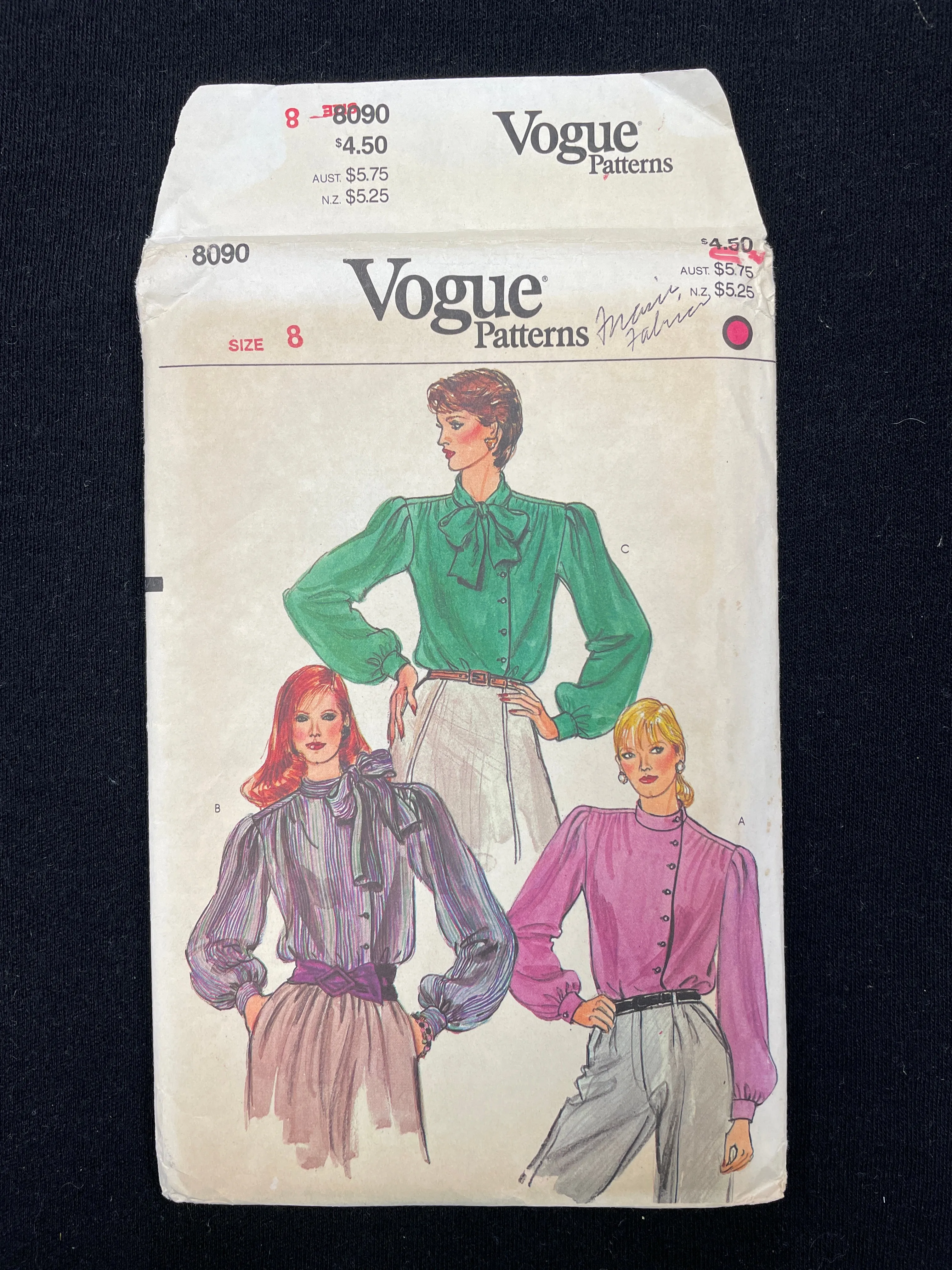 1980's Vogue 8090 Pattern - Blouses FACTORY FOLDED