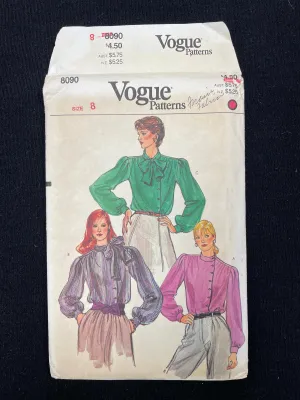 1980's Vogue 8090 Pattern - Blouses FACTORY FOLDED