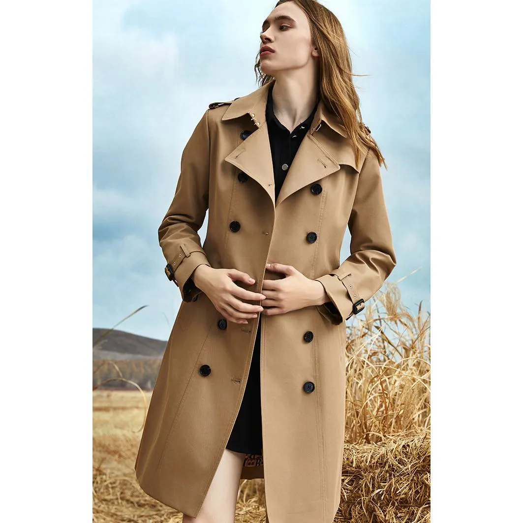 Belted Double Breasted Thigh-Length Trench Coat