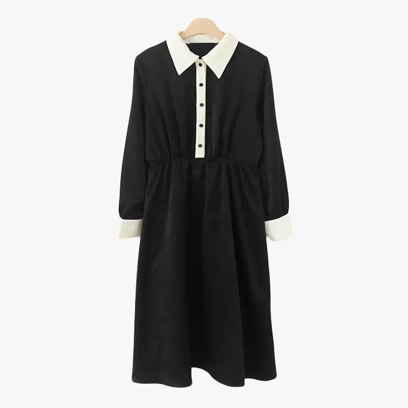 Dark Academia Black Dress Knee Long