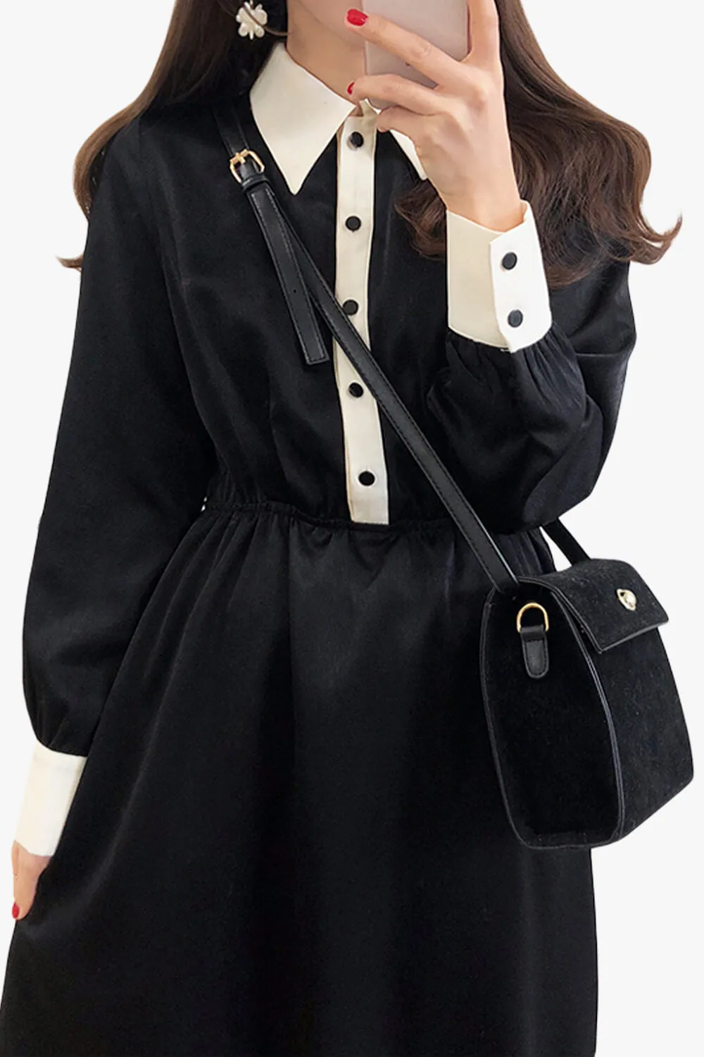 Dark Academia Black Dress Knee Long