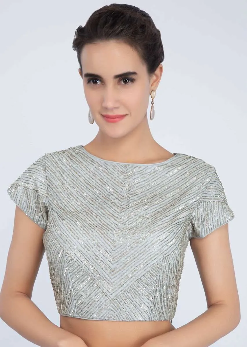 Grey Organza Saree With Silver Weaved Butti Online - Kalki Fashion