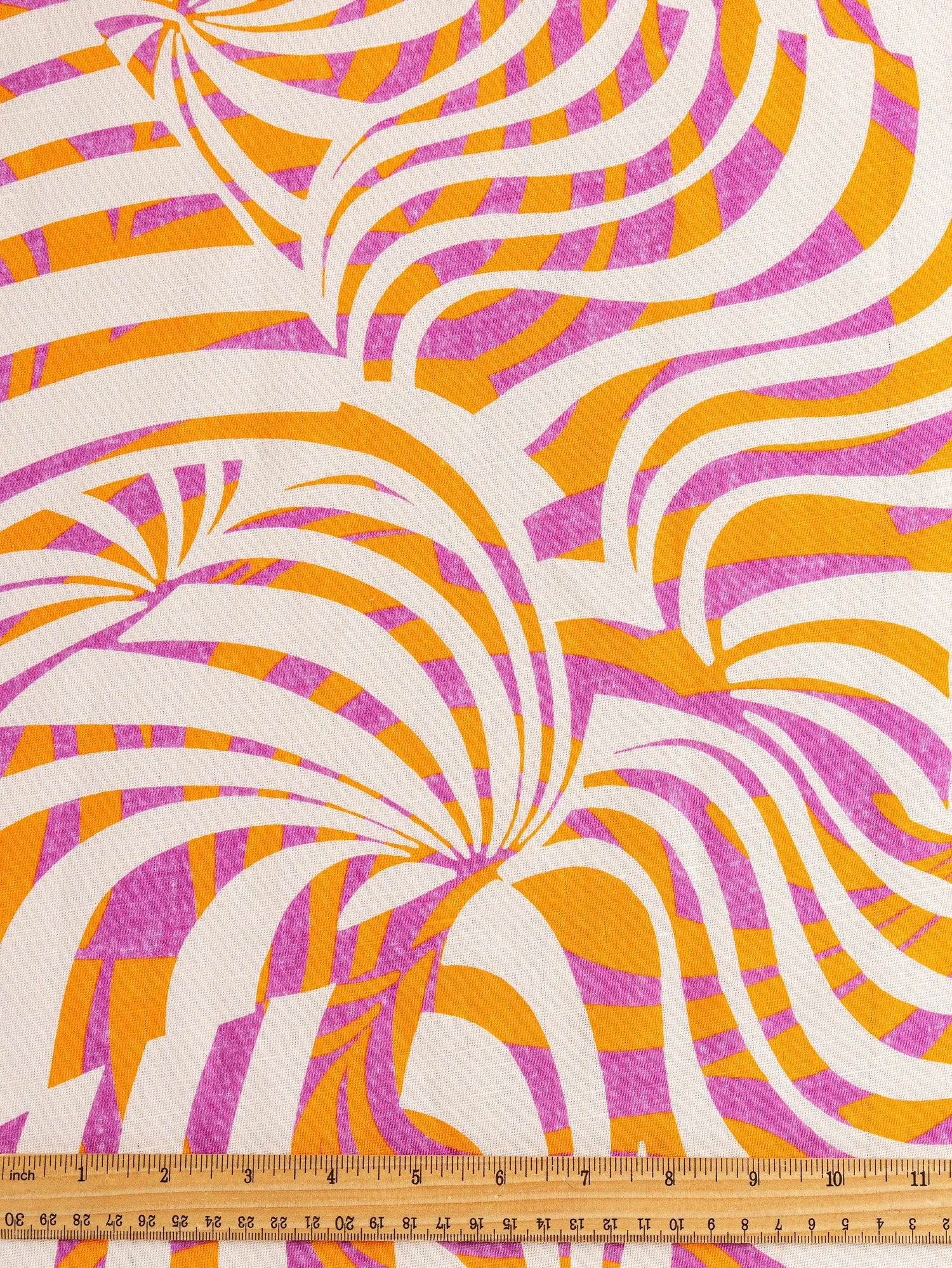 Italian Psychedelic Print Linen Deadstock - Orange   Magenta   Cream