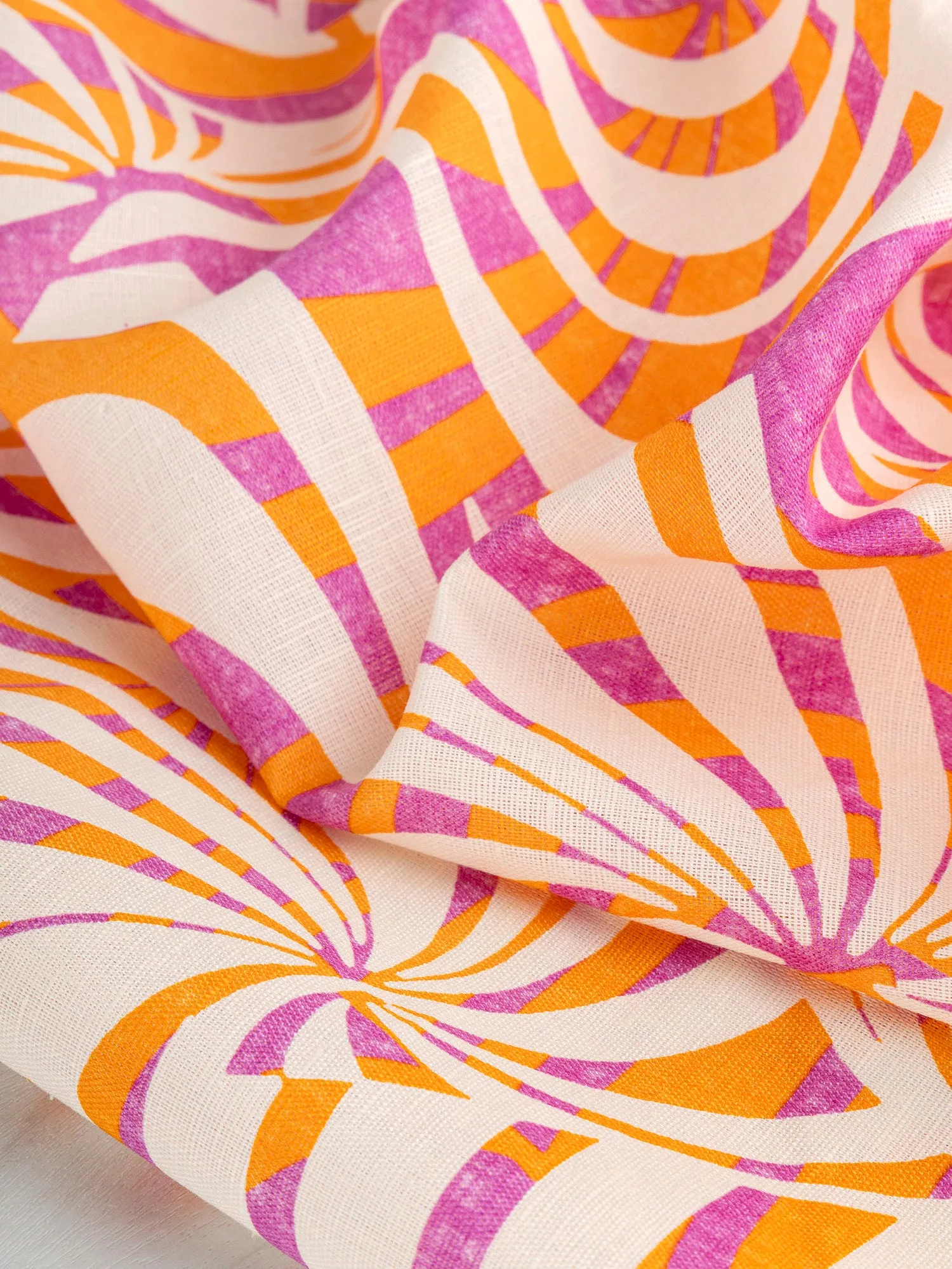 Italian Psychedelic Print Linen Deadstock - Orange   Magenta   Cream