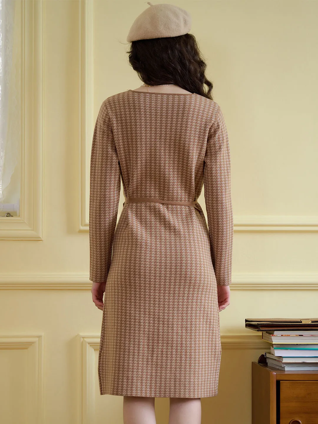 Josephine V-Neck Houndstooth One-Piece Dress