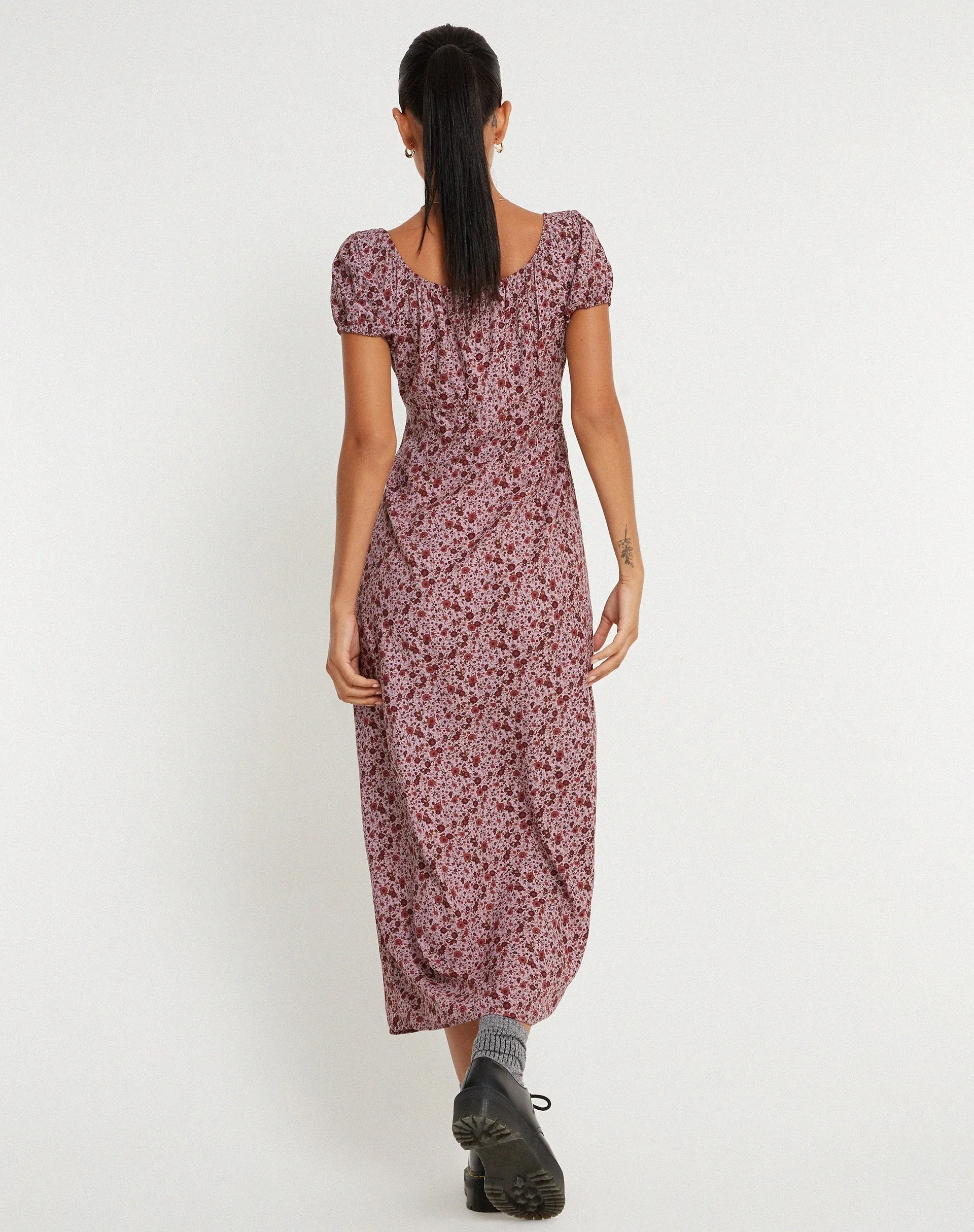 Larson Midi Dress in 90’s Floral Burgundy