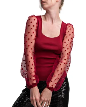 Merlot Polka Dot Sheer Long Sleeve Top