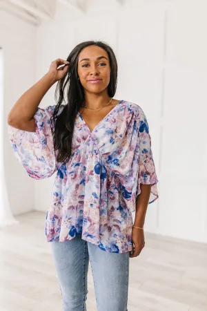 ONLINE EXCLUSIVE Fabled in Floral Draped Peplum Top in Blue