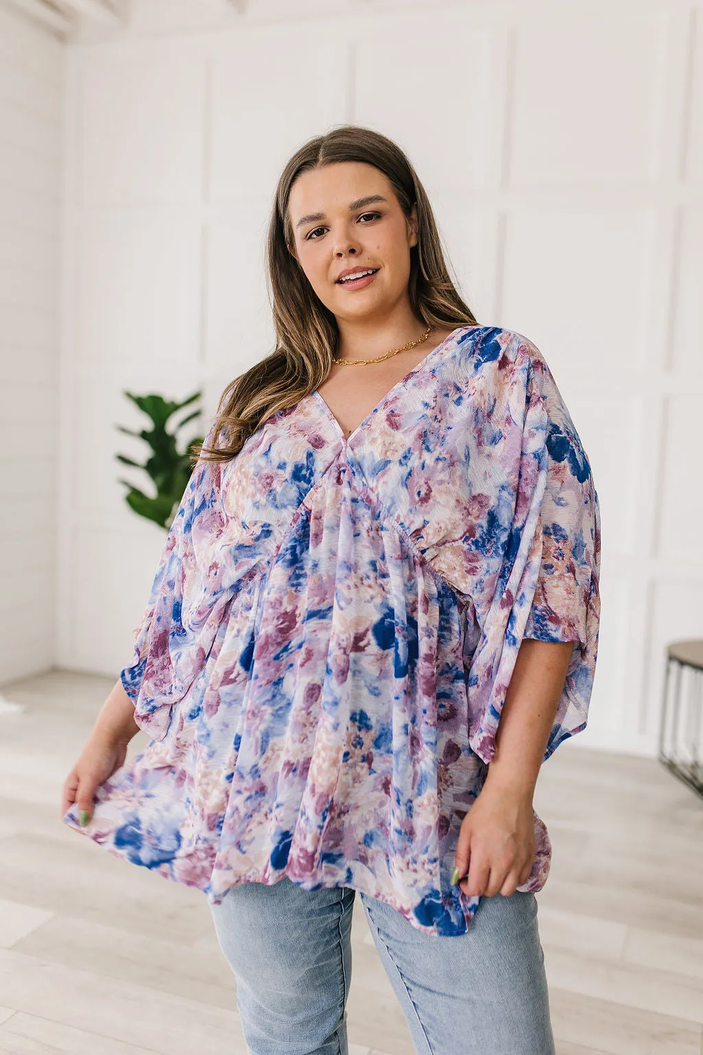 ONLINE EXCLUSIVE Fabled in Floral Draped Peplum Top in Blue