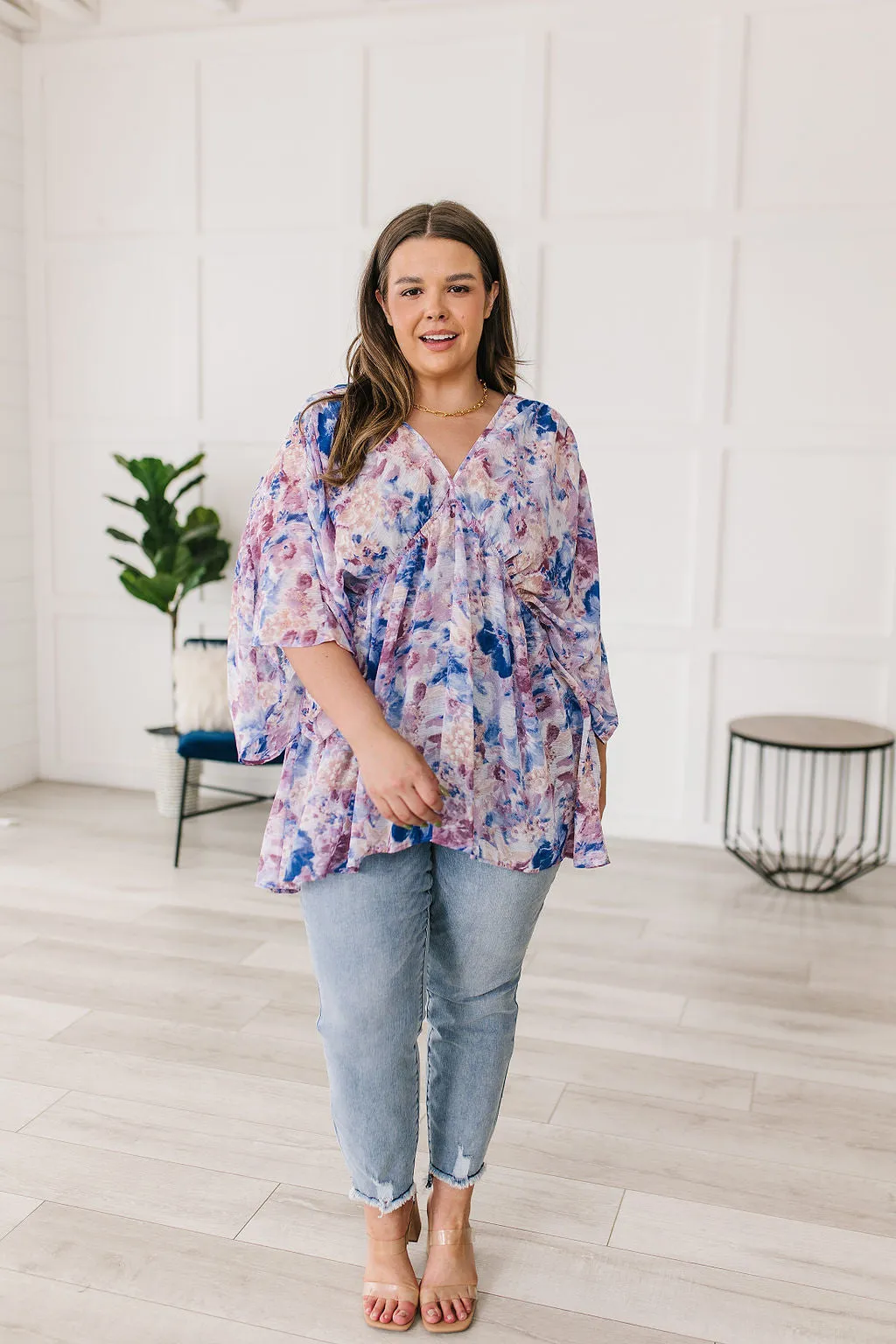ONLINE EXCLUSIVE Fabled in Floral Draped Peplum Top in Blue