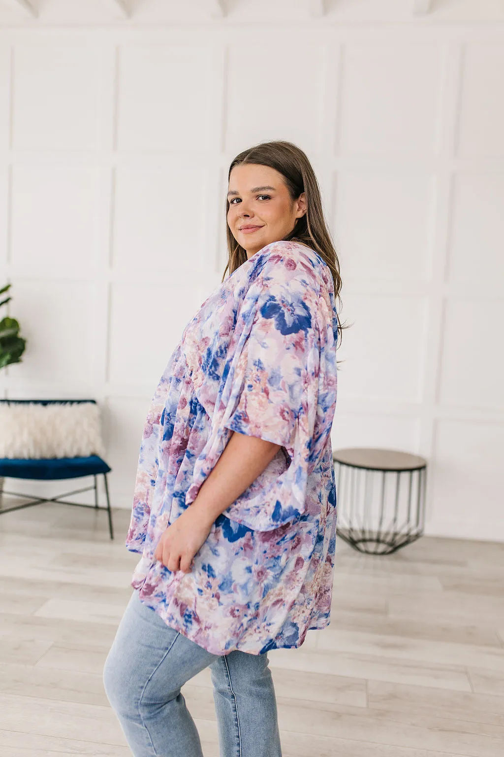 ONLINE EXCLUSIVE Fabled in Floral Draped Peplum Top in Blue