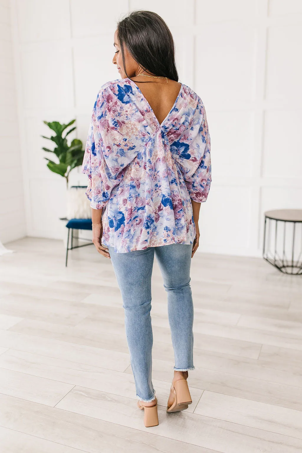 ONLINE EXCLUSIVE Fabled in Floral Draped Peplum Top in Blue