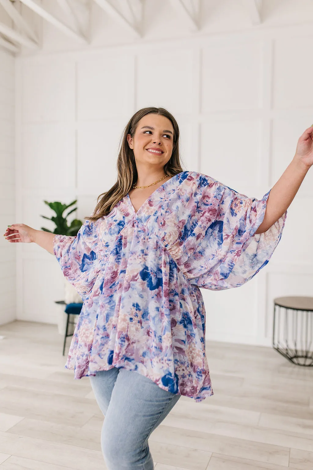 ONLINE EXCLUSIVE Fabled in Floral Draped Peplum Top in Blue