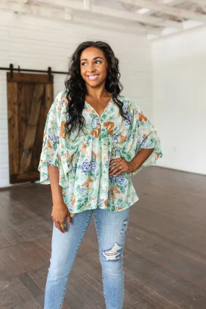 ONLINE EXCLUSIVE Fabled in Floral Draped Peplum Top in Ivory