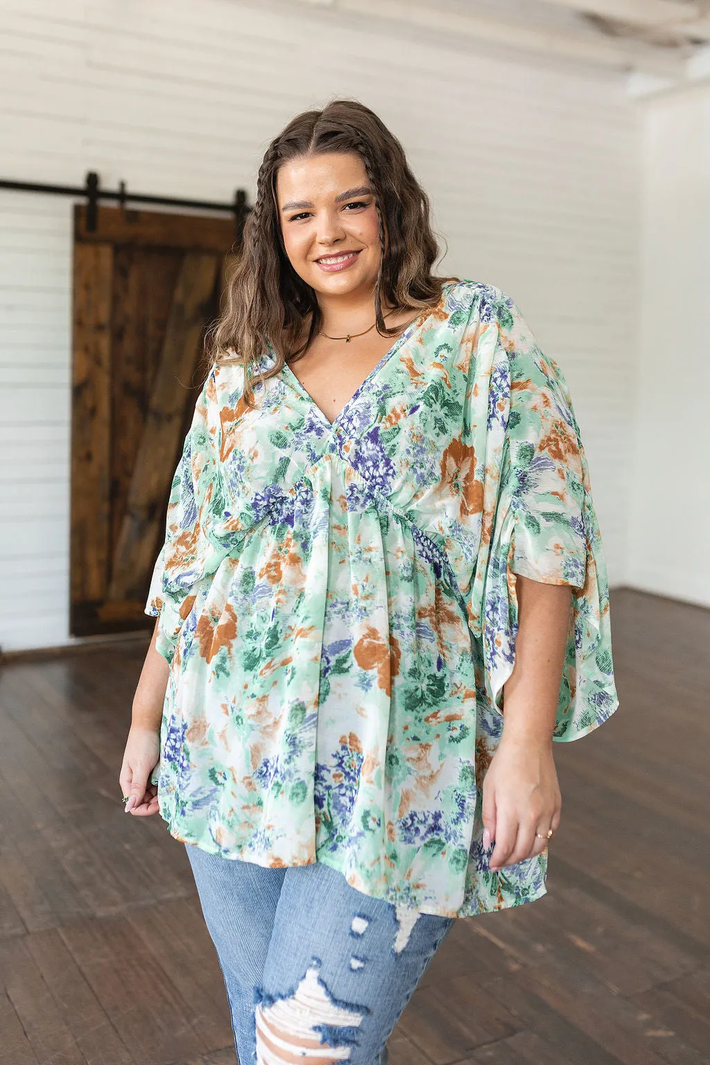 ONLINE EXCLUSIVE Fabled in Floral Draped Peplum Top in Ivory