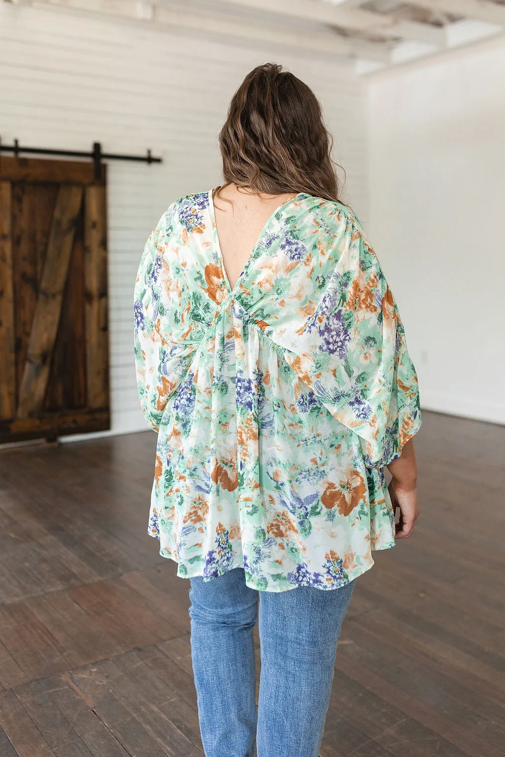 ONLINE EXCLUSIVE Fabled in Floral Draped Peplum Top in Ivory