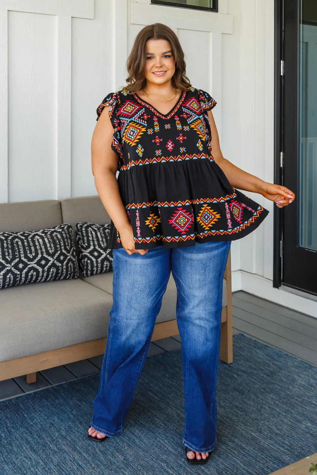 ONLINE EXCLUSIVE Sophia Embroidered Blouse in Black