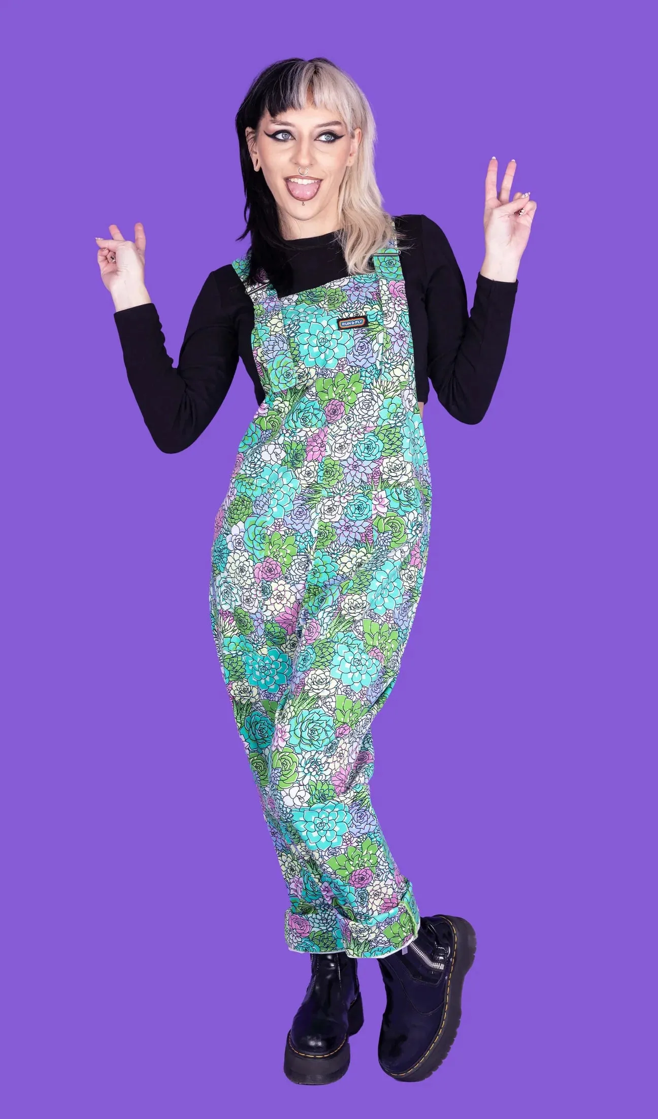 Run And Fly Succulents Stretch Twill Dungarees