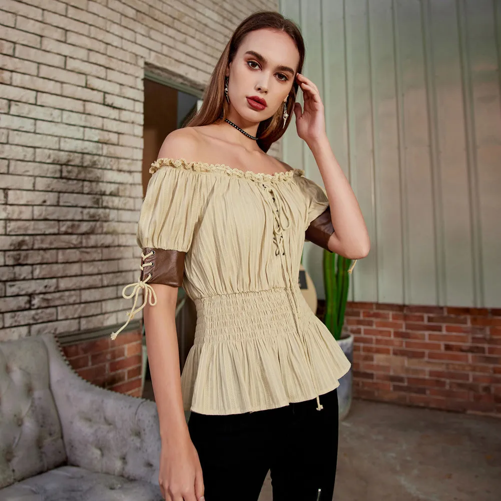 Steampunk Victorian Half Sleeve Boho Off Shoulder Pirate Tops