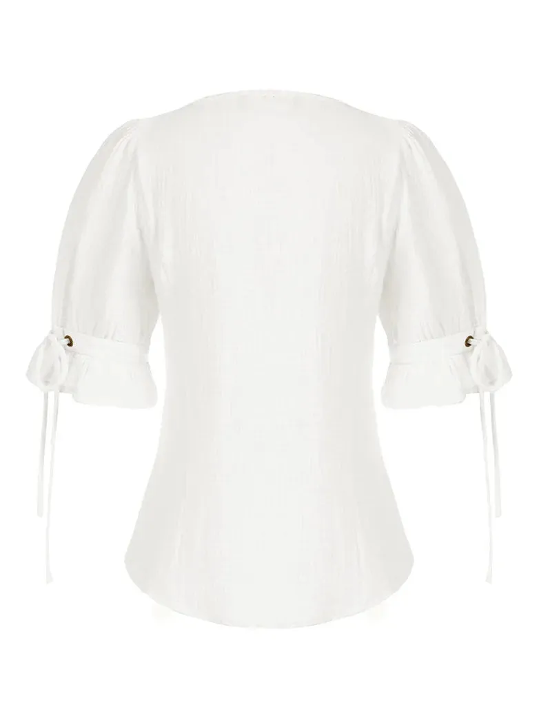 Sweetheart Collar Comfy Cotton Lacing Tops