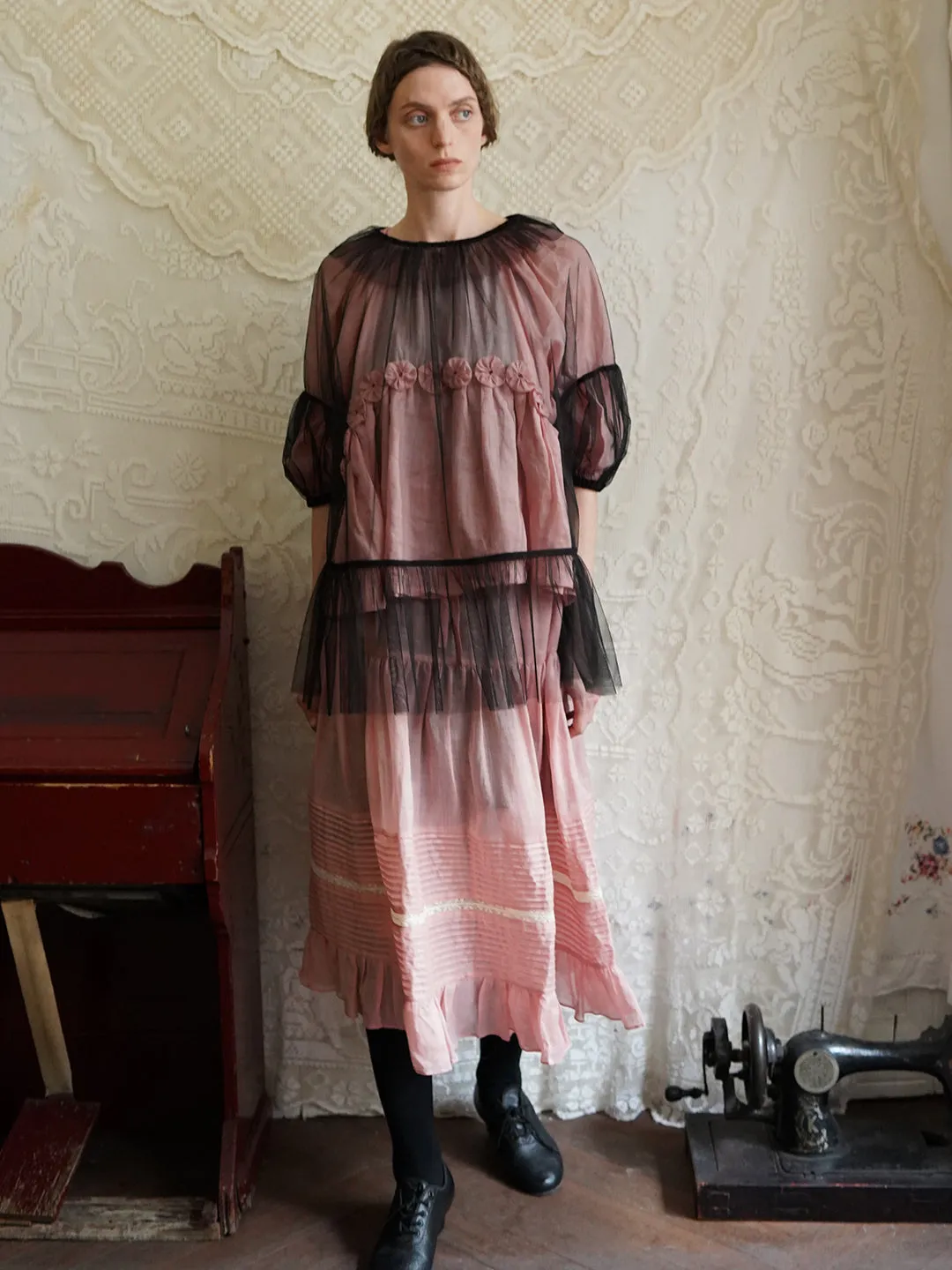 Unlogical Poem Victorian Style Black Mesh Blouse
