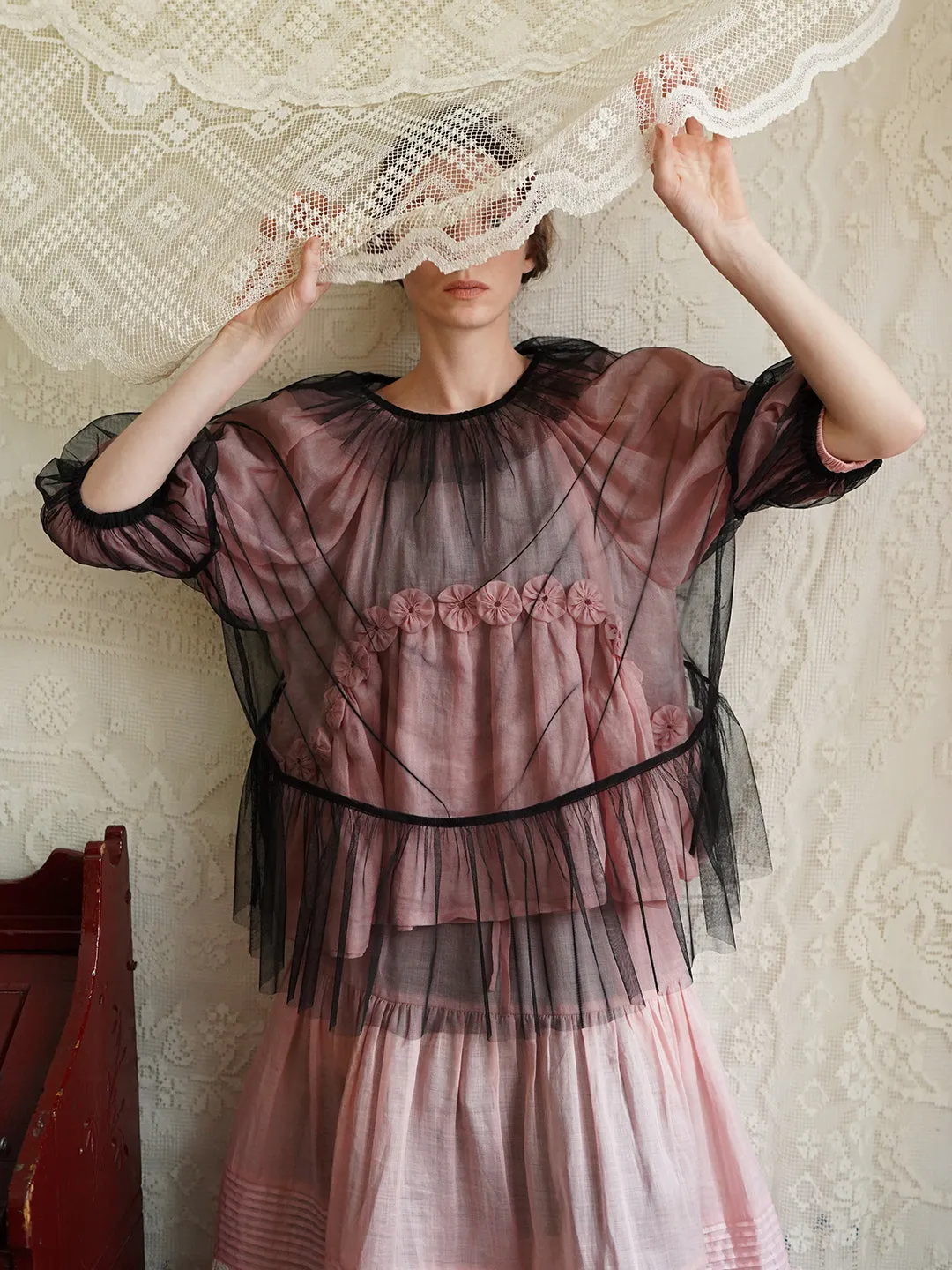 Unlogical Poem Victorian Style Black Mesh Blouse